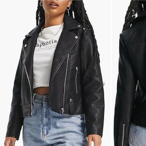 Topshop Faux Black Leather Jacket - US size 8 / UK size 12